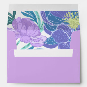 Hand drawn Lilac and Purple Pastel Floral Wedding  Envelope