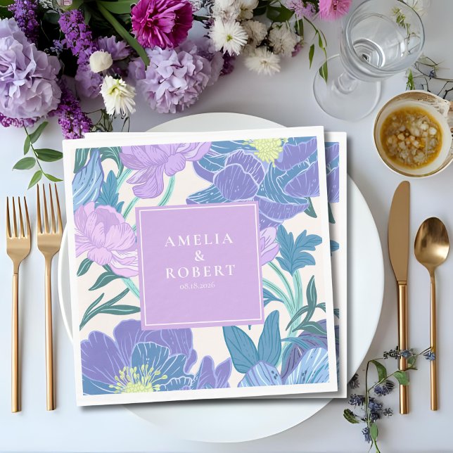 Hand drawn Lilac and Purple Pastel Floral Wedding  Napkins (Creator Uploaded)