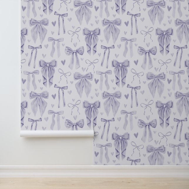 Hand-Drawn Lilac Bows on a Soft Light Background Wallpaper (Application)