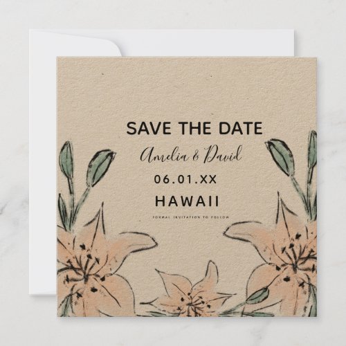 Hand Drawn Lilies Greenery Save the Date