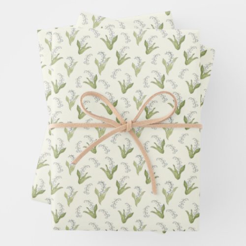 Hand_Drawn Lily of the Valley Pretty Spring Floral Wrapping Paper Sheets