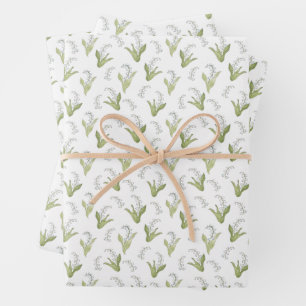 Hand-Drawn Lily of the Valley Summer Wildflower Wrapping Paper Sheets