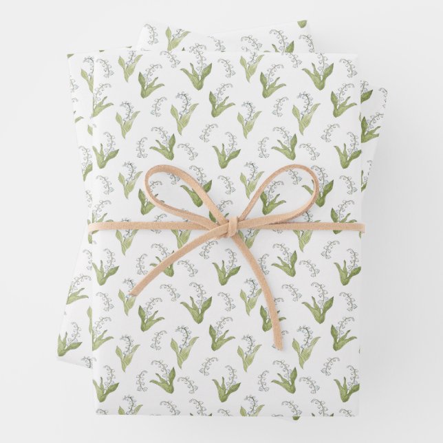 Hand-Drawn Lily of the Valley Summer Wildflower Wrapping Paper Sheets (In situ)