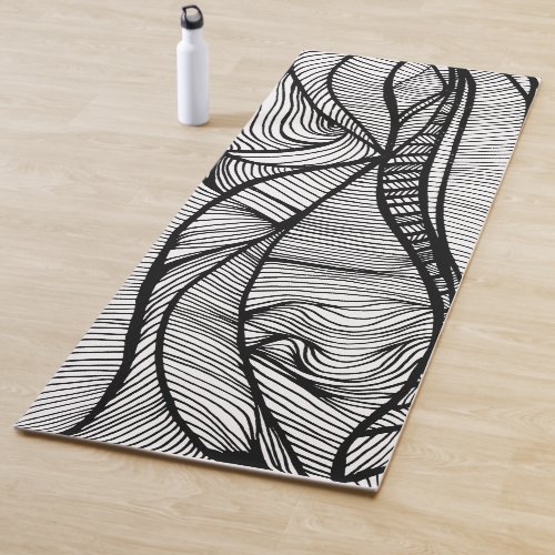 Hand Drawn Line Art Black  White unique Yoga Mat