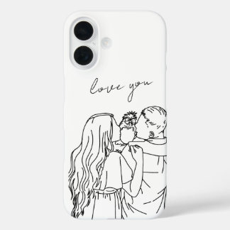 Hand-drawn line art phone case: Mom/Dad love you iPhone 16 Case