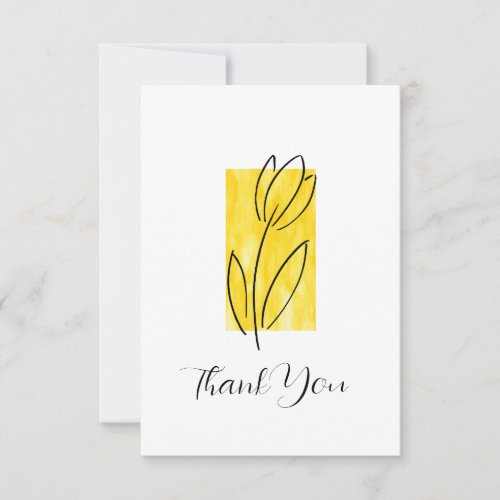 Hand Drawn Linear Tulip Yellow Watercolor Abstract Thank You Card