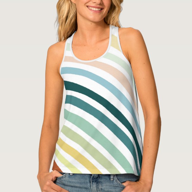 Hand Drawn Lines Colorful Rainbow Striped Waves Tank Top (Front)