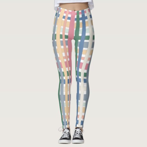 Hand Drawn Lines Colorful Striped Plaid Grid Leggings