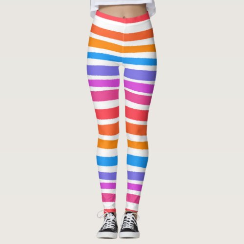 Hand Drawn Lines Colorful Striped Waves Leggings