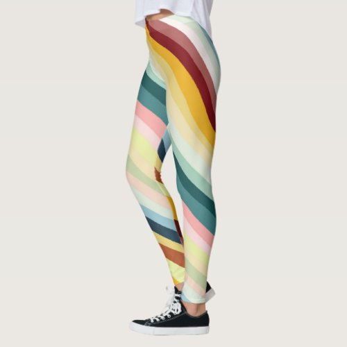 Hand Drawn Lines Colorful Striped Waves Leggings
