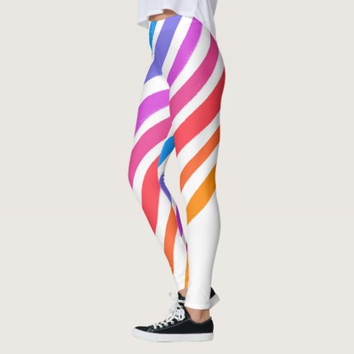 Hand Drawn Lines Colorful Striped Waves Leggings