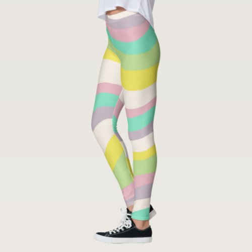 Hand Drawn Lines Colorful Striped Waves Leggings