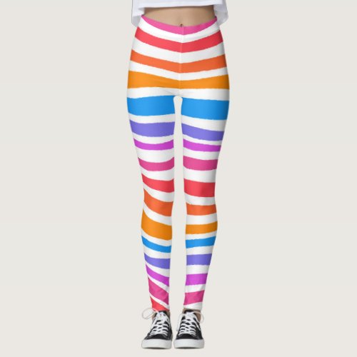 Hand Drawn Lines Colorful Striped Waves Leggings