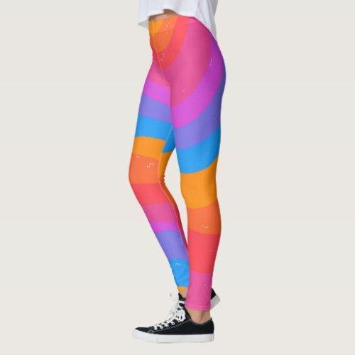 Hand Drawn Lines Colorful Striped Waves Leggings