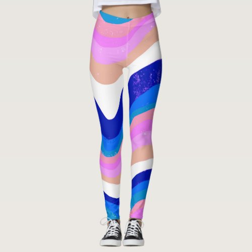 Hand Drawn Lines Colorful Striped Waves Leggings