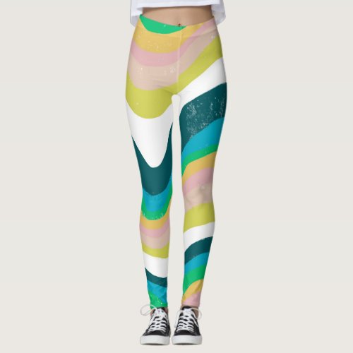 Hand Drawn Lines Colorful Striped Waves Leggings