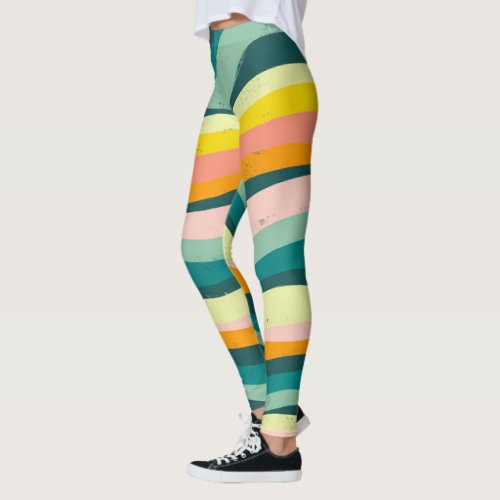 Hand Drawn Lines Colorful Striped Waves Leggings