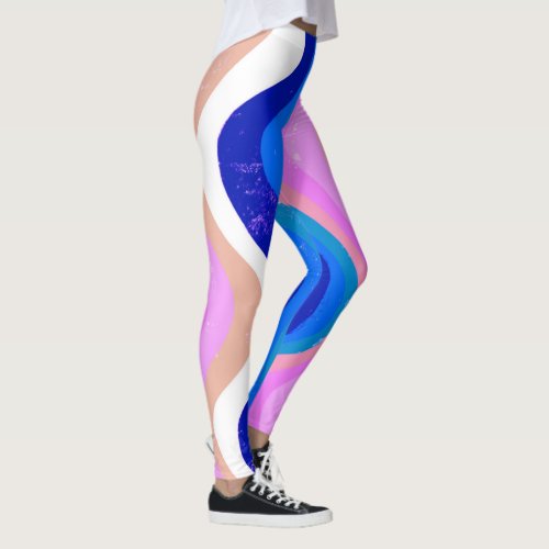 Hand Drawn Lines Colorful Striped Waves Leggings