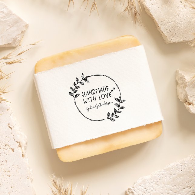 Hand-drawn Lines Leaves Handmade With Love Name Rubber Stamp (Creator Uploaded)