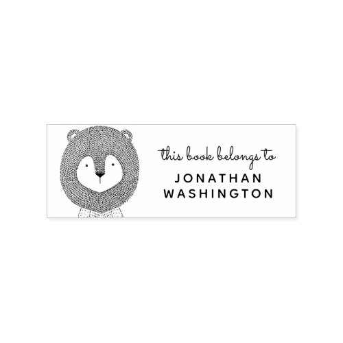 Hand_drawn Lion This Book Belongs To Custom Name Rubber Stamp