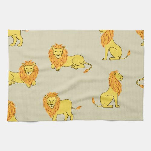 Hand_drawn lion vintage pattern kitchen towel