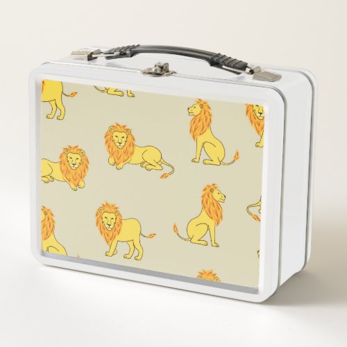 Hand_drawn lion vintage pattern metal lunch box
