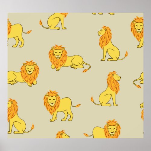 Hand_drawn lion vintage pattern poster