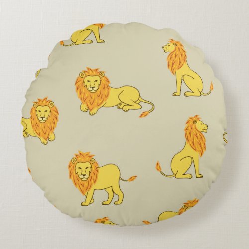 Hand_drawn lion vintage pattern round pillow