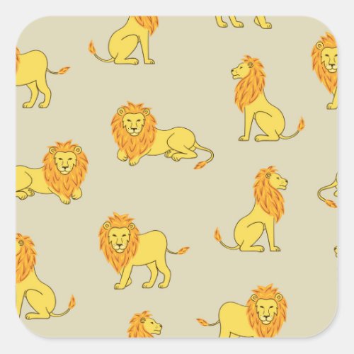 Hand_drawn lion vintage pattern square sticker