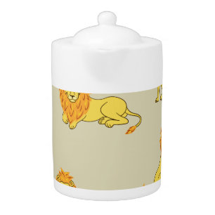 Hand-drawn lion: vintage pattern. teapot