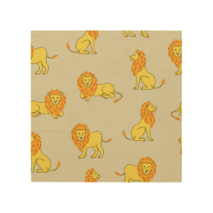 Hand-drawn lion: vintage pattern. wood wall art
