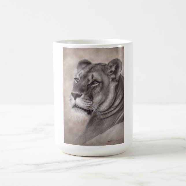 Hand Drawn Lioness Artwork Coffee Mug (Center)
