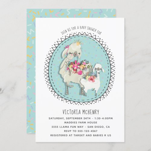 Hand drawn Llama Mamma Baby Shower Invitation