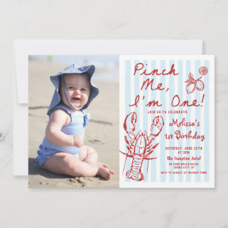 Hand Drawn Lobster 1st Birthday Photo Invitation