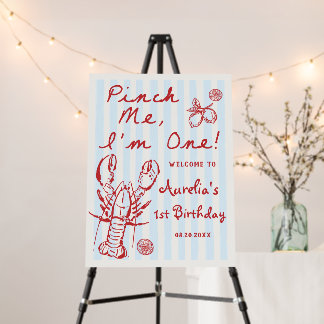 Hand Drawn Lobster 1st Birthday Welcome Foam Board