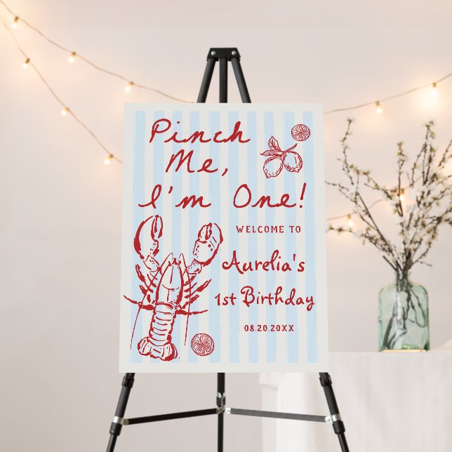 Hand Drawn Lobster 1st Birthday Welcome Foam Board (In Situ (Stand))