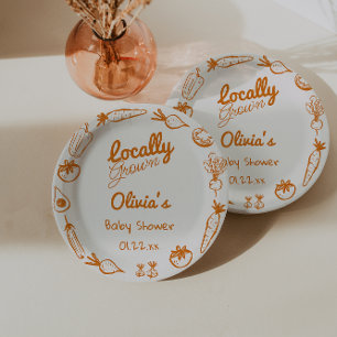 Hand Drawn Locally Grown Vegetables Baby Shower Paper Plates
