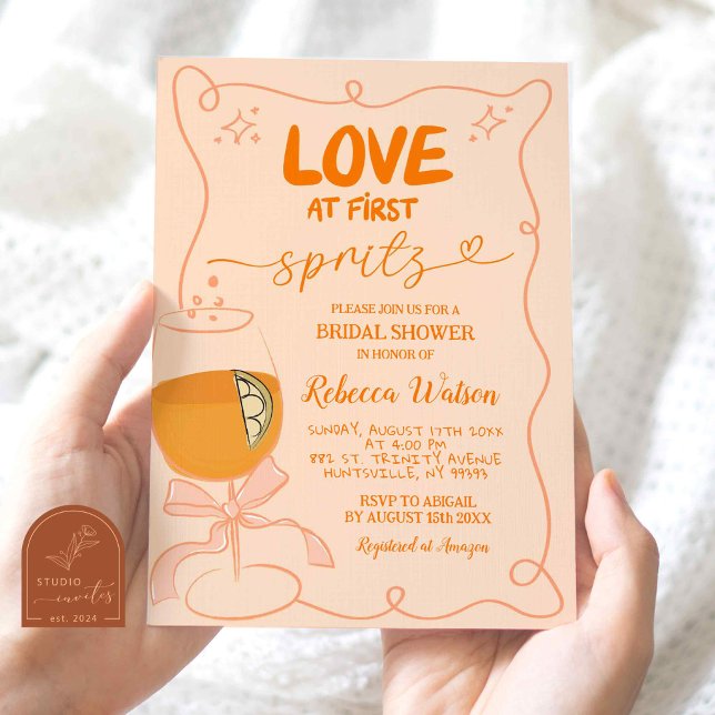 Hand drawn Love at First Spritz Bridal Shower Invitation (Creator Uploaded)