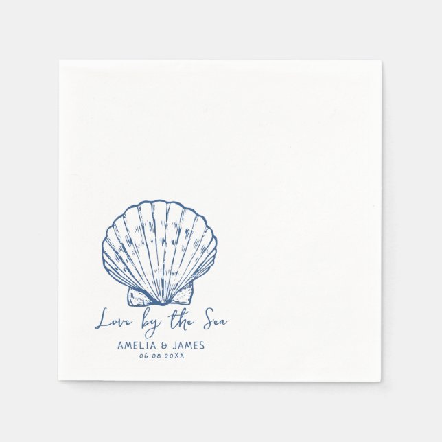 Hand Drawn Love by the Sea Seashell wedding Napkins (Front)
