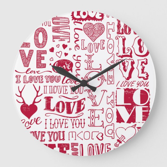 Hand-drawn love doodles, charming pattern. large clock (Front)