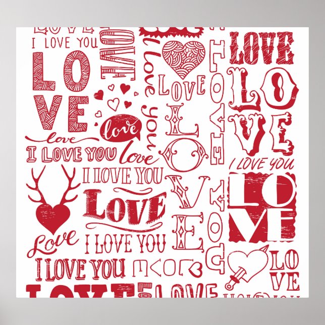 Hand-drawn love doodles, charming pattern. poster (Front)
