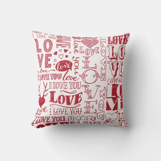 Hand-drawn love doodles, charming pattern. throw pillow (Front)