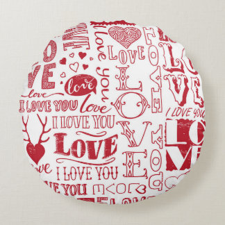 hand-drawn love doodles round pillow