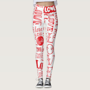Hand-Drawn Love Doodles Seamless Background Leggings