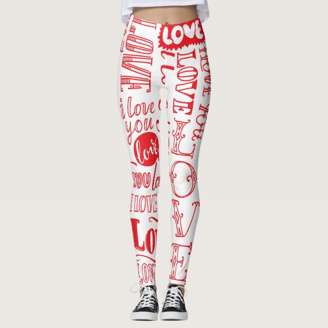 Hand-Drawn Love Doodles Seamless Background Leggings (Front)