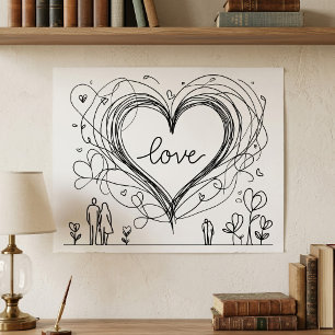 Hand-Drawn Love Heart Minimalist Illustration Poster