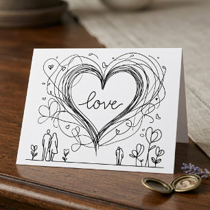 Hand-Drawn Love Heart Minimalist Illustration Thank You Card