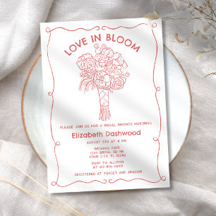 Hand Drawn Love in Bloom Coral Red Bridal Shower Invitation
