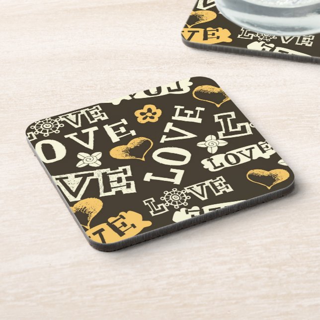 Hand Drawn Love Pattern Drink Coaster (Left Side)