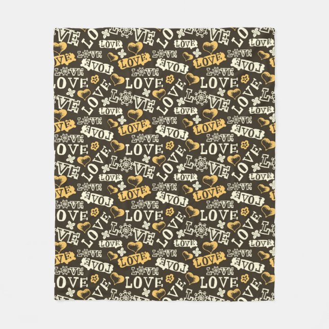 Hand Drawn Love Pattern Fleece Blanket (Front)